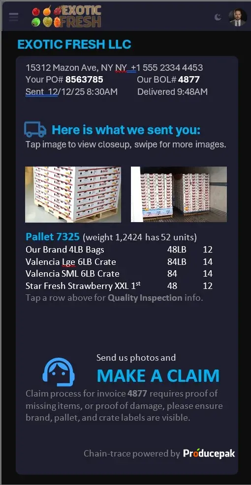 fresh produce proof of delivery quality