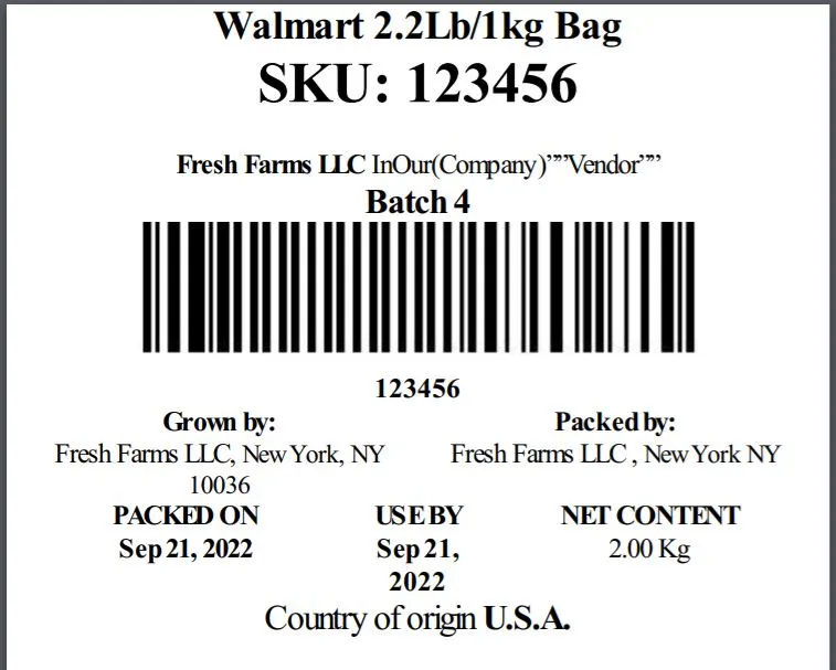 Fresh produce inventory label